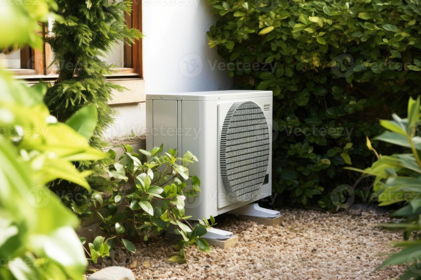 Ai generated image of an air source heat pump installation outside a property